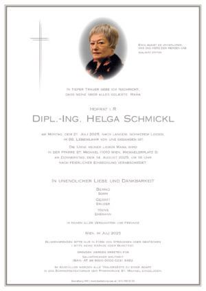 Traueranzeige von Dipl.-Ing. Helga Schmickl