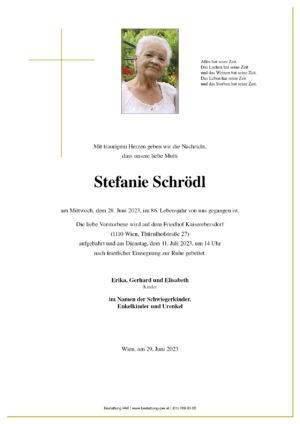 Traueranzeige von Stefanie Schrödl