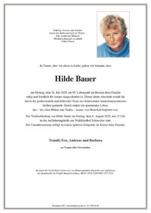 Traueranzeige von Hilde Bauer