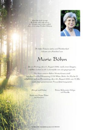 Traueranzeige von Marie Böhm