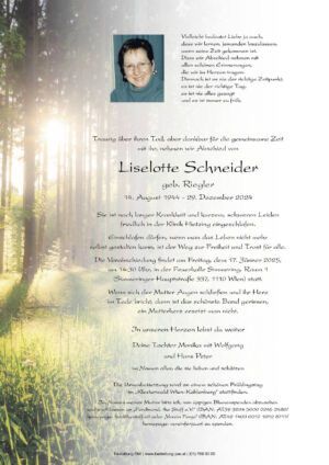 Traueranzeige von Liselotte Schneider