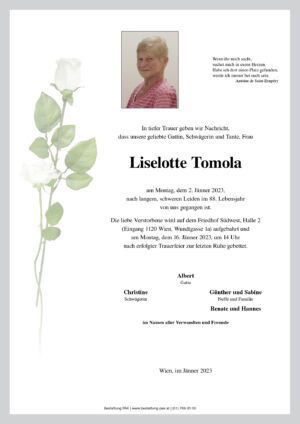 Traueranzeige von Liselotte Tomola