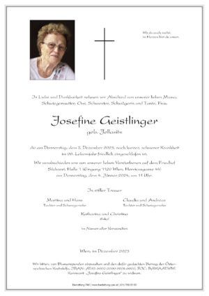Traueranzeige von Josefine Geistlinger