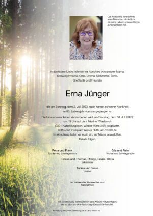 Traueranzeige von Erna Jünger