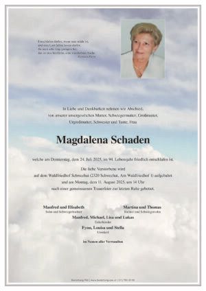 Traueranzeige von Magdalena Schaden
