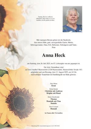 Traueranzeige von Anna Heck