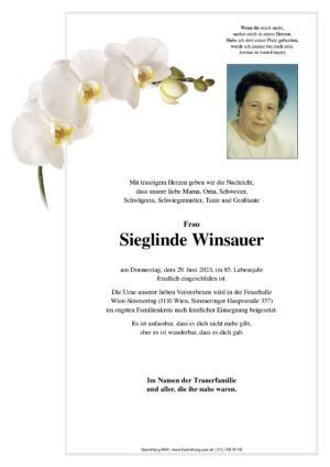 Traueranzeige von Sieglinde Winsauer