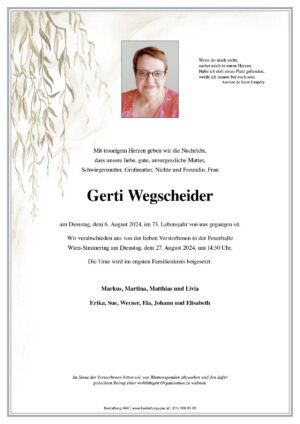 Traueranzeige von Gerti Wegscheider
