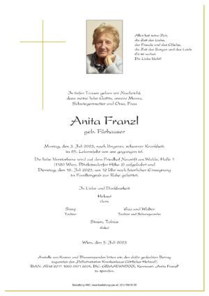 Traueranzeige von Anita Franzl