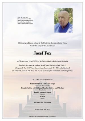 Traueranzeige von Josef Fox