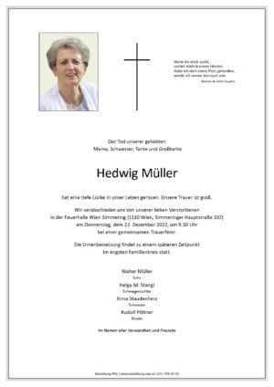 Traueranzeige von Hedwig Müller