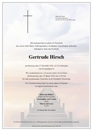 Traueranzeige von Gertrude Hirsch