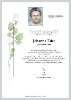 Traueranzeige von Johanna Eder