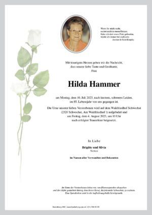 Traueranzeige von Hilda Hammer