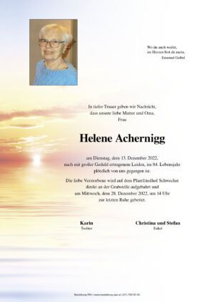 Traueranzeige von Helene Achernigg