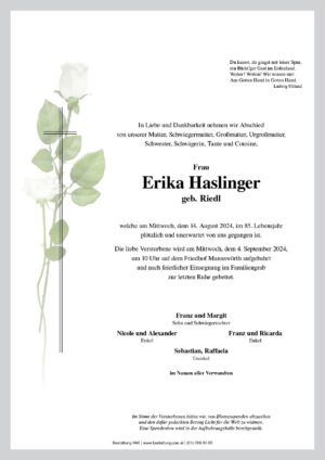 Traueranzeige von Erika Haslinger