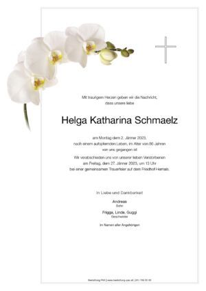 Traueranzeige von Helga Schmaelz