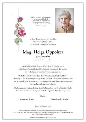 Traueranzeige von Mag. Helga Oppolzer