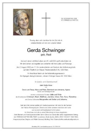 Traueranzeige von Gerda Schwinger