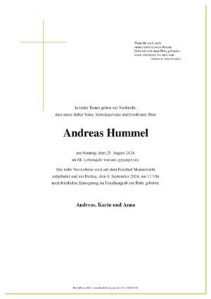 Traueranzeige von Andreas Hummel