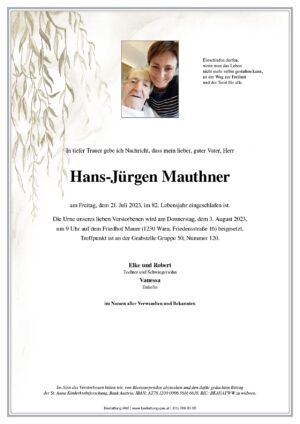 Traueranzeige von Hans-Jürgen Mauthner