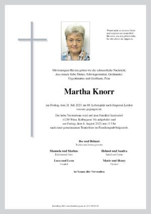 Traueranzeige von Martha Knorr