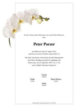 Traueranzeige von Peter Porzer