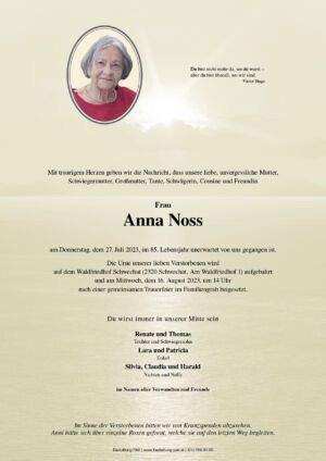 Traueranzeige von Anna Noss
