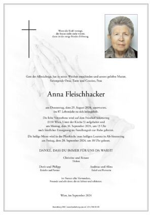 Traueranzeige von Anna Fleischhacker