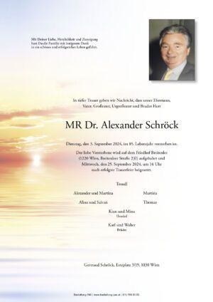Traueranzeige von MR Dr. Alexander Schröck