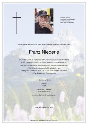 Traueranzeige von Franz Niederle