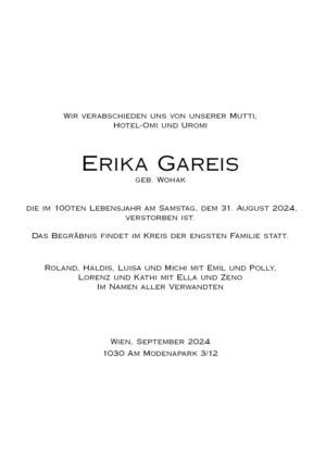 Traueranzeige von Erika Gareis