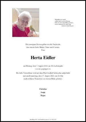 Traueranzeige von Herta Eidler