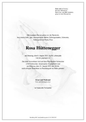 Traueranzeige von Rosa Hüttenegger