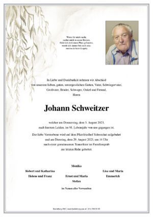 Traueranzeige von Johann Schweitzer