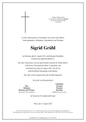 Traueranzeige von Sigrid Grübl