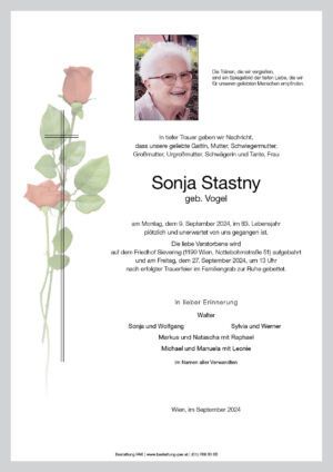 Traueranzeige von Sonja Stastny