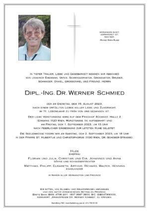 Traueranzeige von Dipl.-Ing. Dr. Werner Schmied