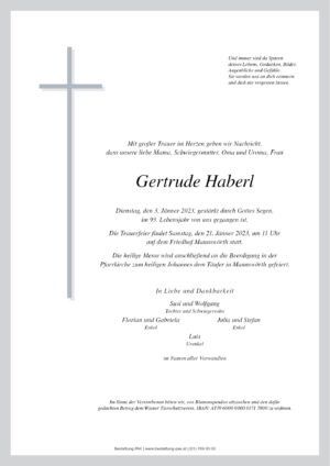 Traueranzeige von Gertrude Haberl