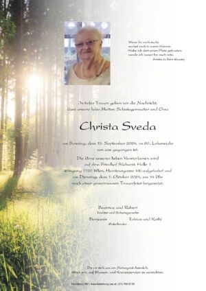 Traueranzeige von Christa Sveda