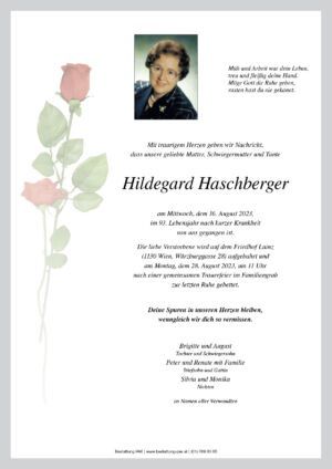 Traueranzeige von Hildegard Haschberger