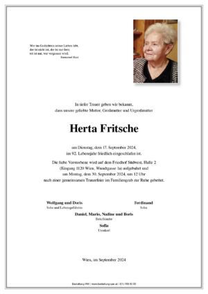 Traueranzeige von Herta Fritsche