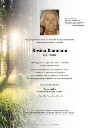 Traueranzeige von Rosina Baumann