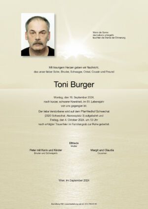 Traueranzeige von Toni Burger