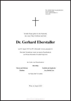Traueranzeige von Dr. Gerhard Eberstaller