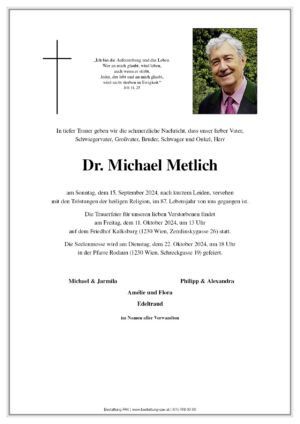 Traueranzeige von Dr. Michael Metlich