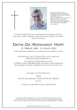 Traueranzeige von Dkfm. Dr. Reinhardt Hopf