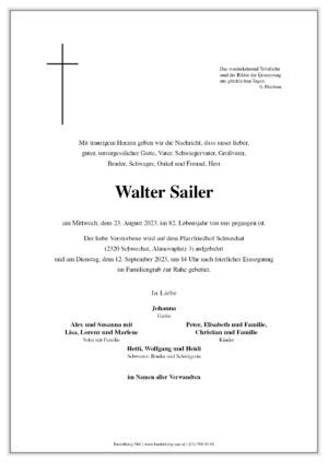 Traueranzeige von Walter Sailer