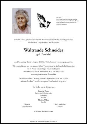 Traueranzeige von Waltraude Schneider