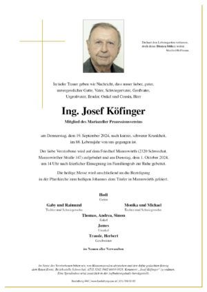 Traueranzeige von Josef Köfinger